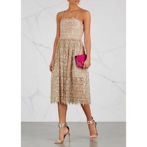 NEW alice + olivia Lace Midi Alma Sequin Gold Dress